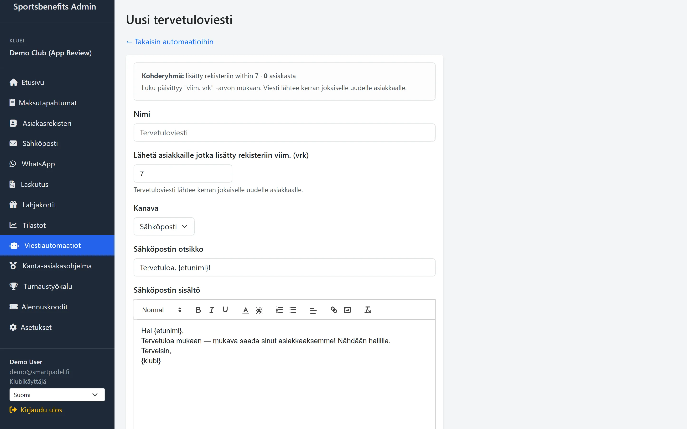 Kuvakaappaus: viestiautomaatio kutsuu hiljentyneet pelaajat takaisin